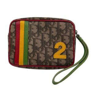 Dior Brown Monogram Canvas Wristlet with Red, Yellow & Green Accents